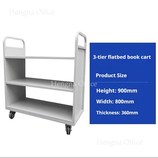 Heavy-Duty 3-Tier Steel Library Book Cart with Wheels | Metal Book Trolley for Schools, Public Libraries & Archives