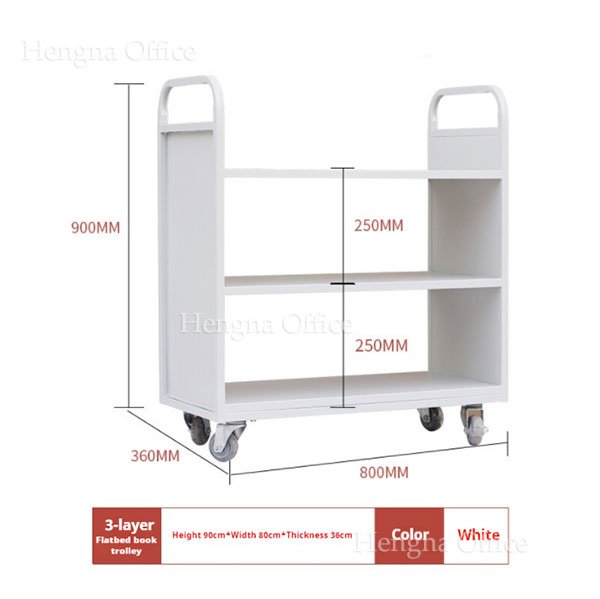 Mobile 3-Tier Library Book Trolley for Bookstores & Learning Centers | Quiet Casters, Durable Steel Construction