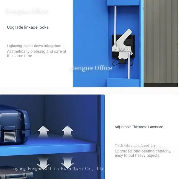 Product feature highlights: an upgraded up-and-down linkage lock system for safety and aesthetics, and a thick, adjustable laminate shelf for enhanced load-bearing capacity.