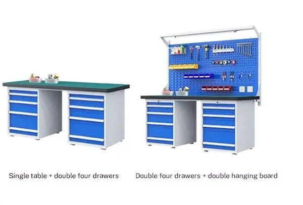  Industrial Workspace Design: Two style workbench
1 Single table+double four drawers
2  Double four drawers +double hanging board