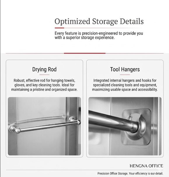 Removable drain pan in architect specified stainless steel broom closet