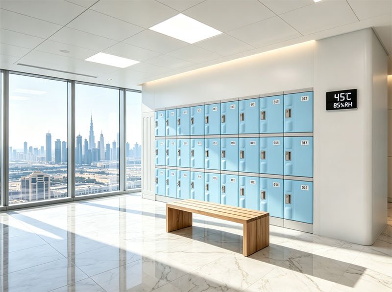 ABS plastic lockers installed in a Dubai hotel gym changing room