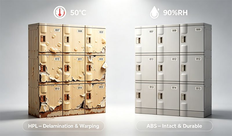 ABS vs HPL locker comparison for Middle East climate heat and humidity
