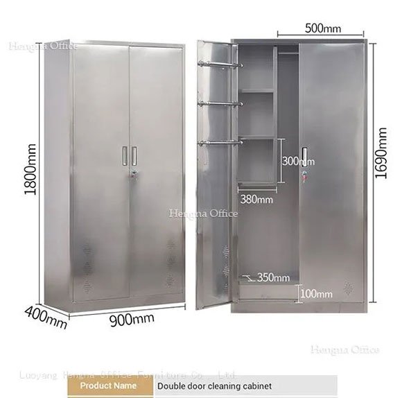 Stainless Steel Broom Closet — 201/304 SS, 20×16×71 in, Lockable with Drain and Drying Rod