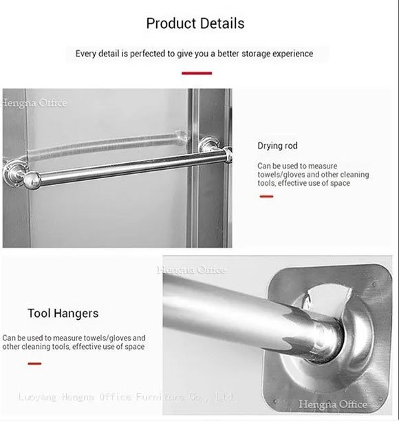 304 stainless steel janitorial cupboard interior shelves drainage and drip tray