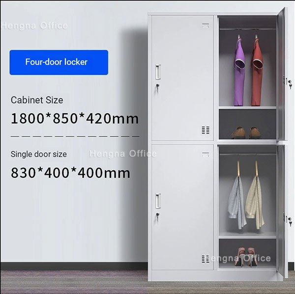 4 door student locker white powder coated exterior with custom color options for school locker room