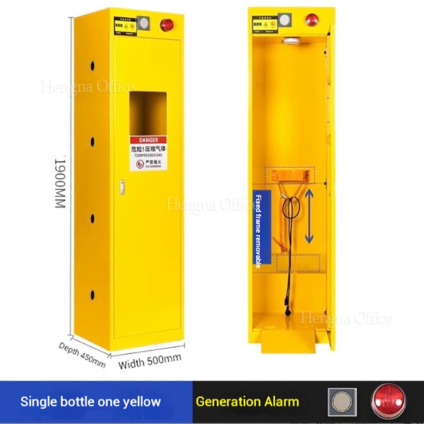 Outdoor gas cylinder storage cabinet for oxygen and acetylene, single-bottle yellow unit with alarm and ventilation